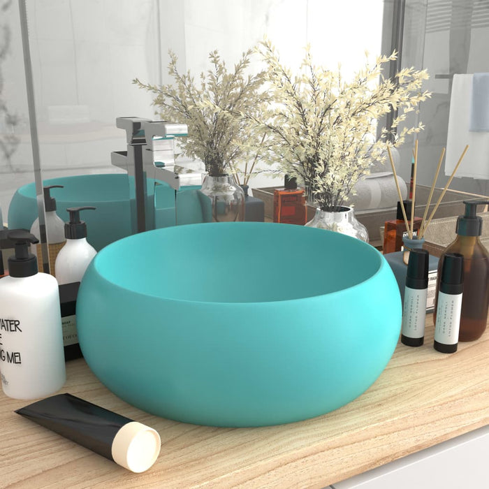 VXL Luxury Round Ceramic Washbasin Light Green Matte 40X15 cm