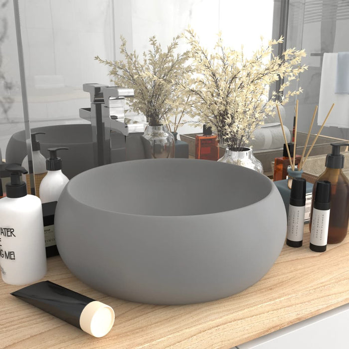 VXL Luxury Round Ceramic Washbasin Matte Light Gray 40X15 cm