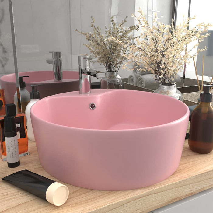 VXL Luxury Washbasin with Matte Pink Ceramic Overflow 36X13 cm
