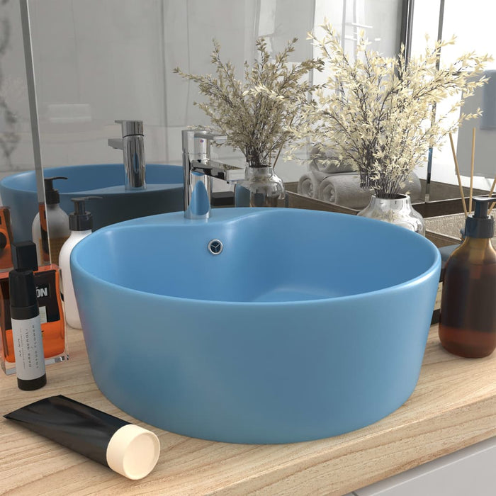 VXL Luxury Washbasin With Overflow Matte Light Blue Ceramic 36X13 cm