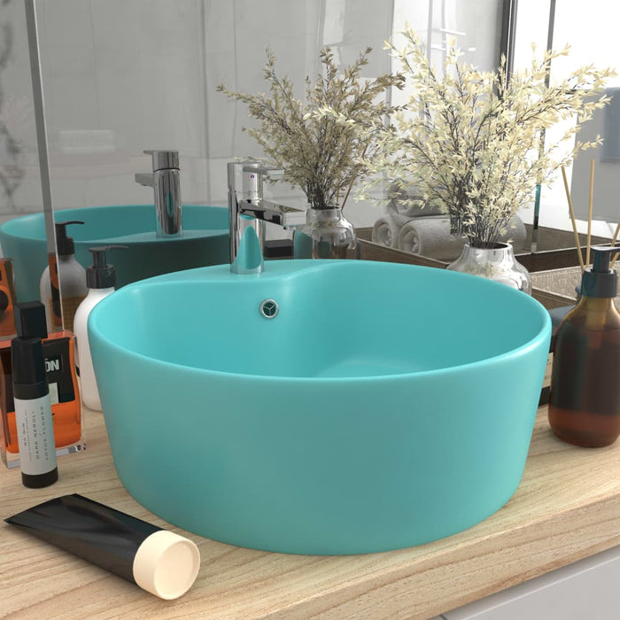 VXL Luxury Washbasin With Overflow Matte Light Green Ceramic 36X13 cm