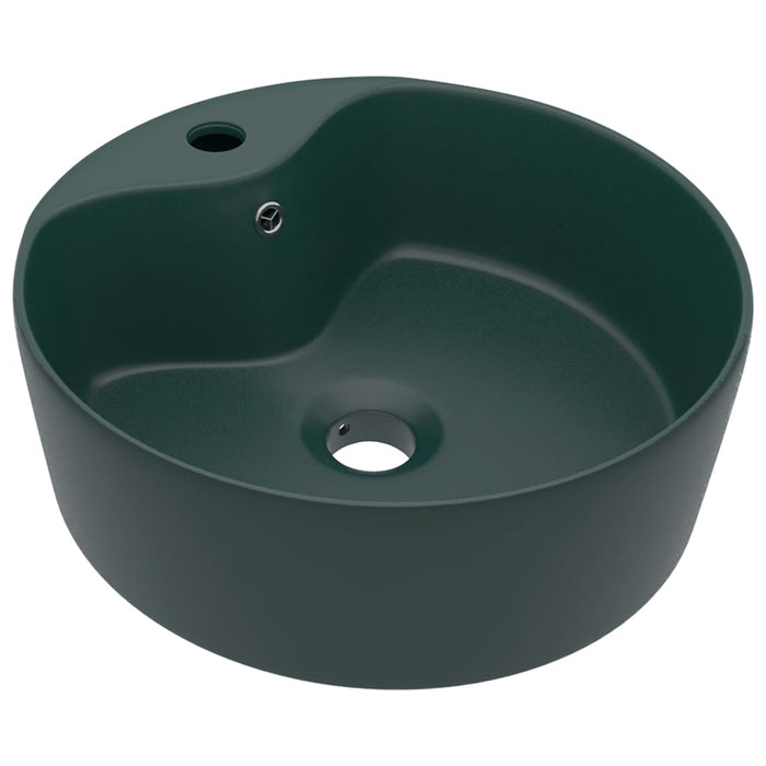 VXL Luxury Washbasin With Overflow Matte Dark Green Ceramic 36X13 cm