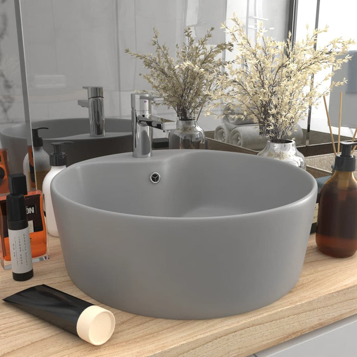 VXL Luxurious Washbasin with Overflow Matte Light Gray Ceramic 36X13 cm