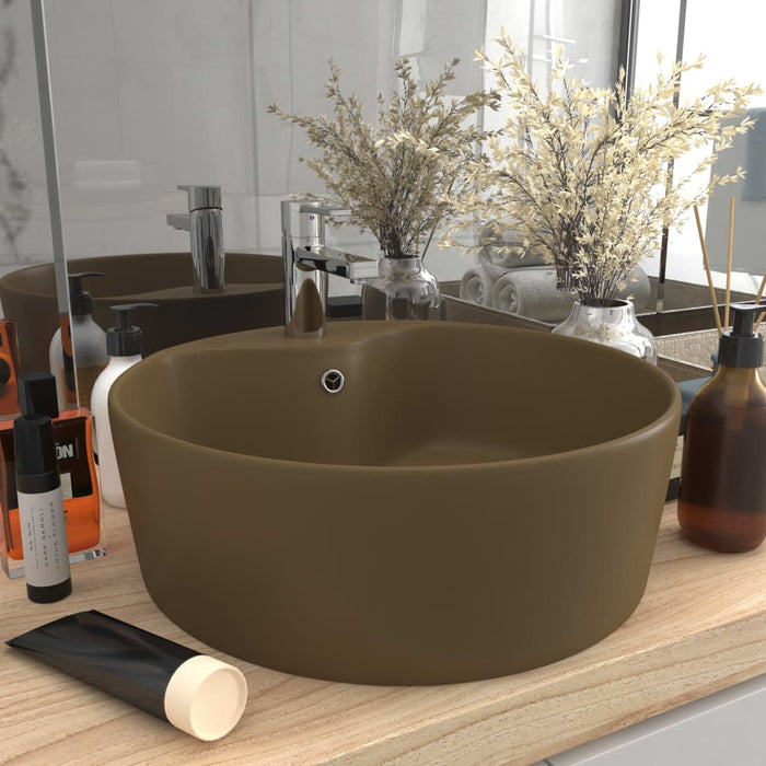 VXL Luxurious Washbasin With Overflow Matte Cream Ceramic 36X13 cm