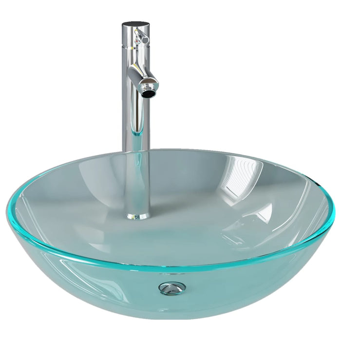 VXL Washbasin with Faucet and Transparent Tempered Glass Push-Button Plug