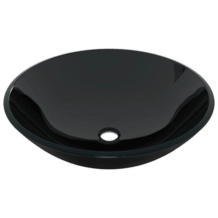 VXL Sink and Faucet Black Tempered Glass Push-Button Plug