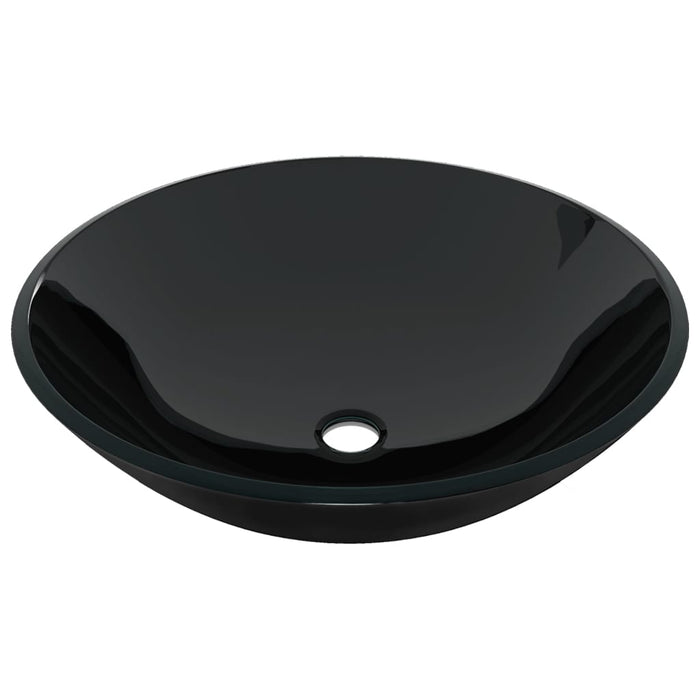 VXL Sink and Faucet Black Tempered Glass Push-Button Plug