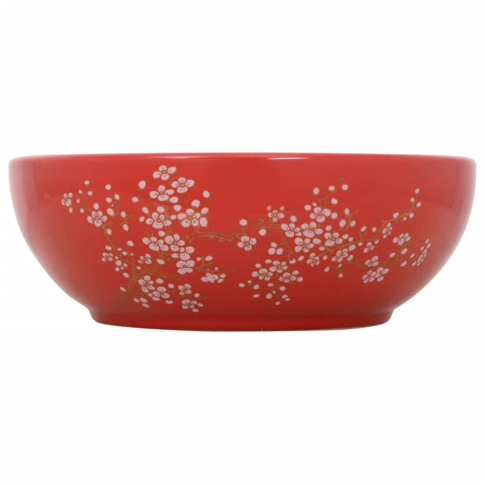 VXL Countertop Round Ceramic White and Red Washbasin ¿41X14 cm