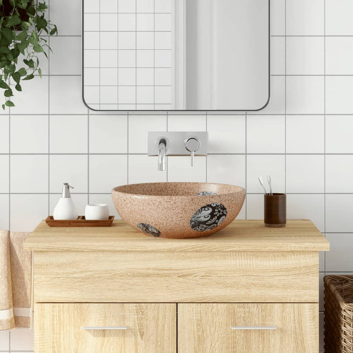VXL Countertop Round Ceramic Brown and Blue Washbasin ¿41X14 cm