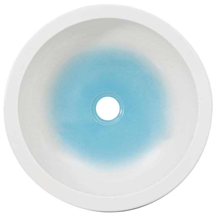 VXL Lavabo Sobre Encimera Redondo Cerámica Blanco Y Azul ¿41X14 cm