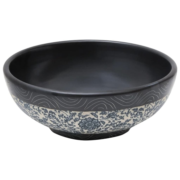 VXL Countertop Round Ceramic Black and Blue Washbasin ¿41X14 cm