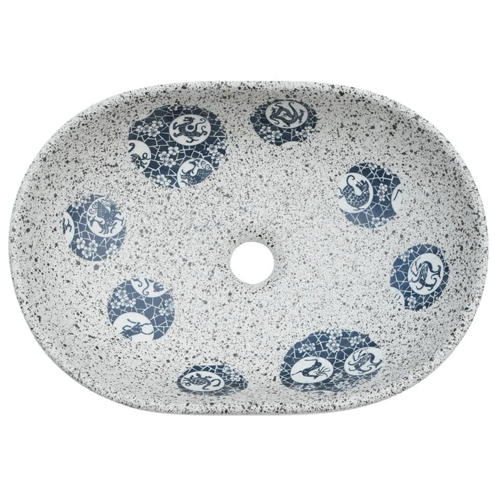 VXL Oval Countertop Washbasin Gray and Blue Ceramic 47X33X13 cm