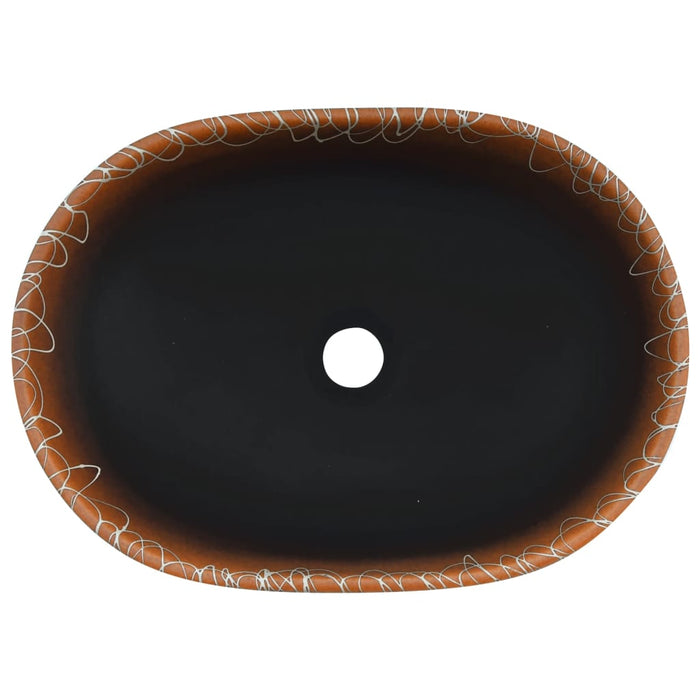 VXL Lavabo Sobre Encimera Ovalado Cerámica Negro Naranja 47X33X13cm