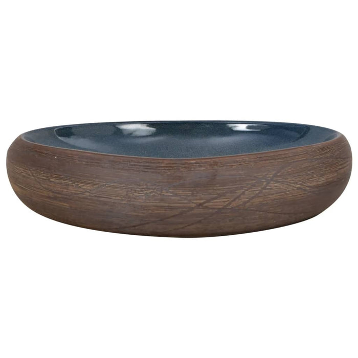 VXL Countertop Oval Ceramic Brown and Blue Washbasin 59X40X15cm