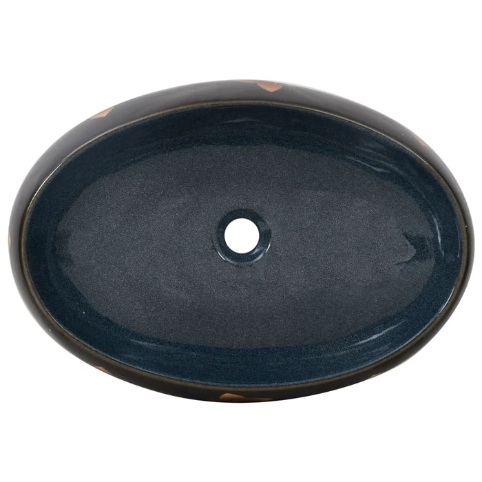 VXL Lavabo Sobre Encimera Ovalado Cerámica Negro Y Azul 59X40X15 cm