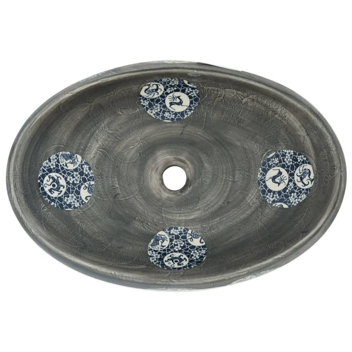 VXL Gray Ceramic Oval Countertop Washbasin 59X40X15 cm