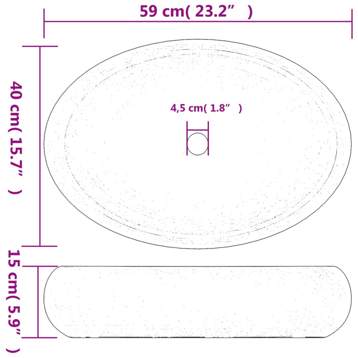 VXL Gray Ceramic Oval Countertop Washbasin 59X40X15 cm