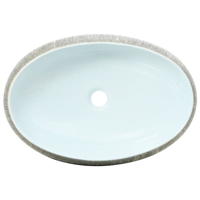 VXL Countertop Oval Ceramic Gray and Blue Washbasin 59X40X15 cm