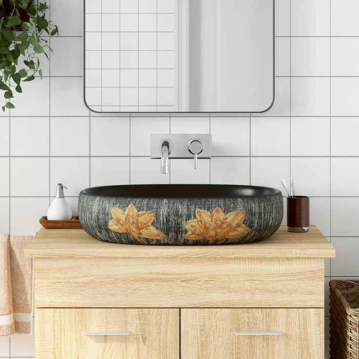 VXL Countertop Oval Ceramic Gray and Black Washbasin 59X40X14 cm