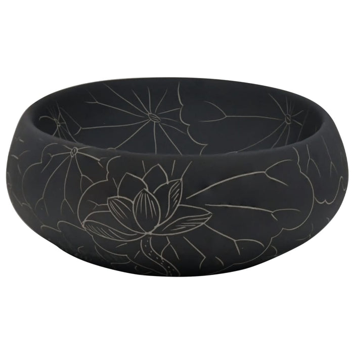 VXL Black Ceramic Oval Countertop Washbasin 59X40X15 cm