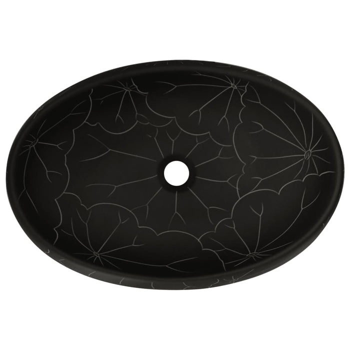 VXL Lavabo Sobre Encimera Ovalado Cerámica Negro 59X40X15 cm