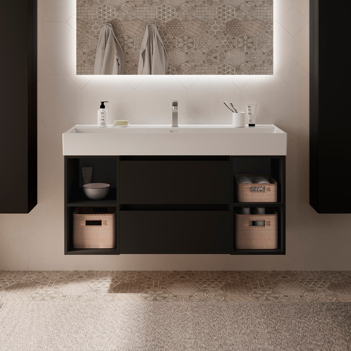 SALGAR 110499 BEQUIA Mueble de Baño con Lavabo 120 cm 2 Cajones 4 Huecos Negro Mate
