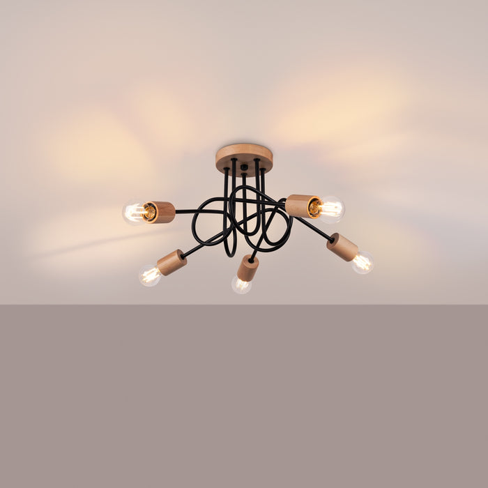SOLLUX SL.1478 Lámpara EMBER 5 schwarz negro/madera natural