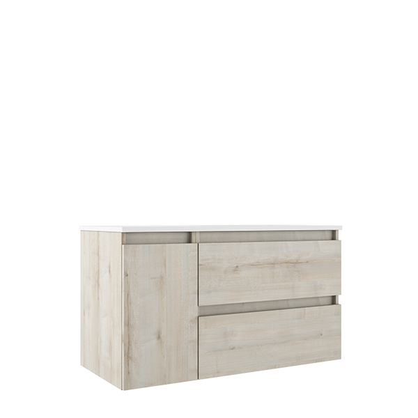 VISOBATH BOX Mueble de Baño con Lavabo Derecha 2 Cajones 1 Puerta Suspendido Abedul