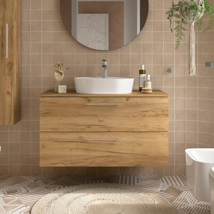 SALGAR SILANE Mueble de Baño con Tapa Encimera Color Roble África Tirador Anodizado