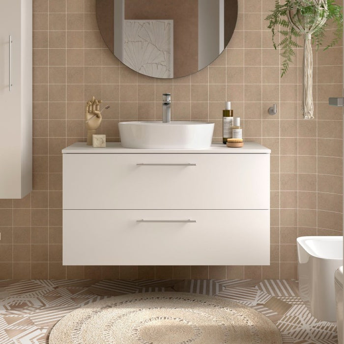SALGAR SILANE Mueble de Baño con Tapa Encimera Color Blanco Satinado Tirador Anodizado