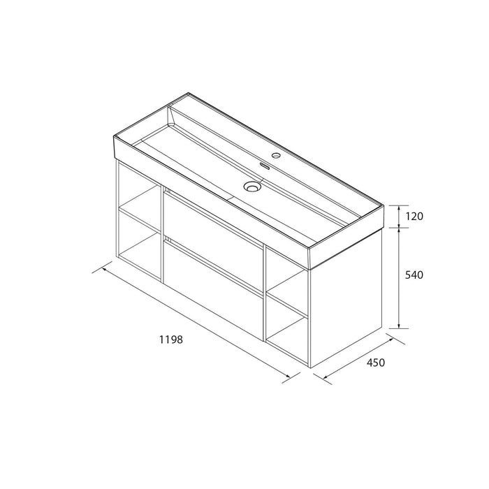 SALGAR 110500 BEQUIA Mueble de Baño con Lavabo 120 cm 2 Cajones 4 Huecos Nogal Maya