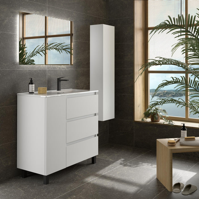 SALGAR 117496 BEQUIA PLUS Mueble de Baño 1 poza Porcelana 110cm Blanco Mate