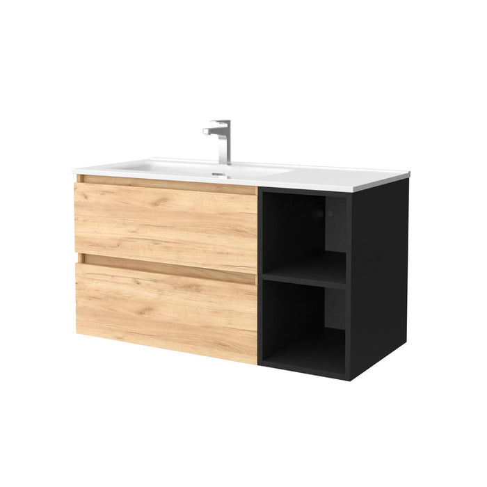 SALGAR BEQUIA Mueble de Baño con Lavabo 2 Cajones 2 Huecos Roble África Negro Derecha