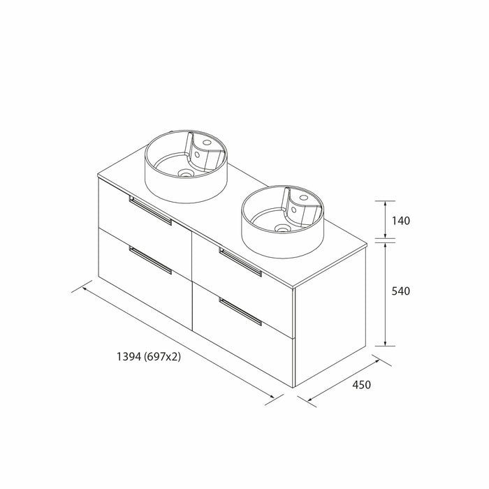 SALGAR 122014 LENI Mueble+Lavabo LISBOA 2 Senos 140cm Roble