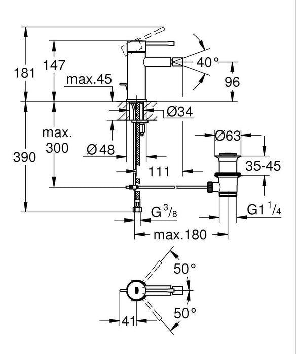 GROHE 24 178 AL1 ESSENCE Monomando Bidé Tamaño S Grafito Cepillado Con Vaciador Automático