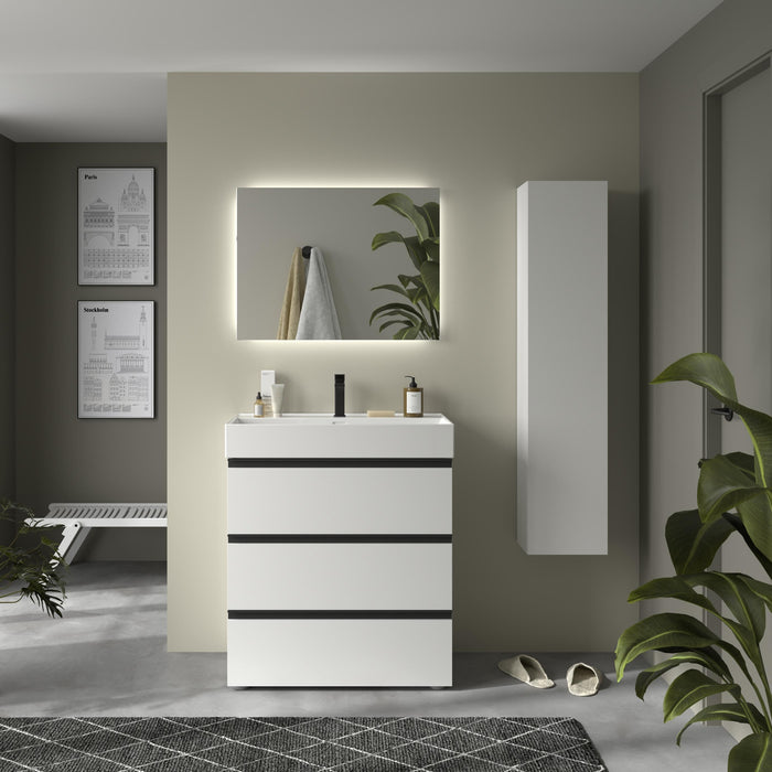 SALGAR BEQUIA METAL Mueble 3C Lavabo Veneto Blanco Mate