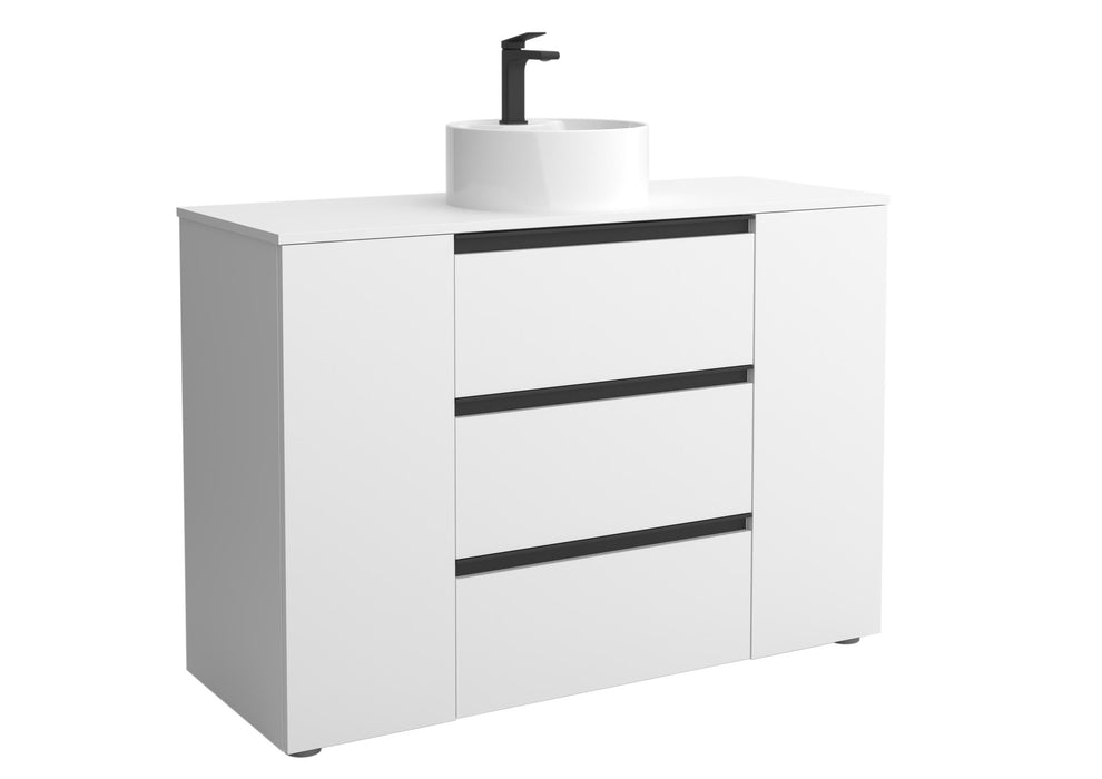 SALGAR BEQUIA PLUS Mueble 3C Lavabo sobre encimera 120 cm Blanco Mate Tirador Negro