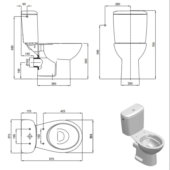 SANITANA CENT Inodoro Completo Desagüe Pared Blanco