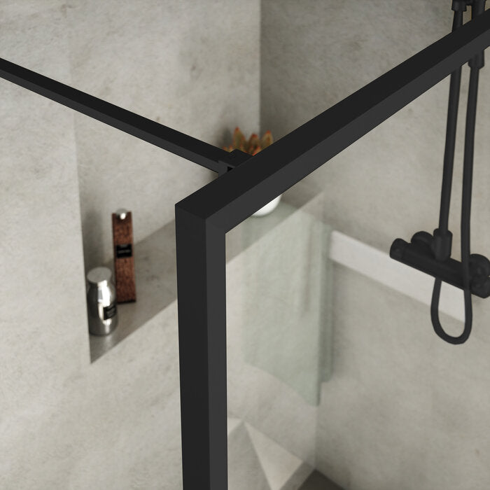 PROFILTEK NORDIC FN-2001 Mampara Fijo Perfil Negro Vidrio 8 mm Transparente