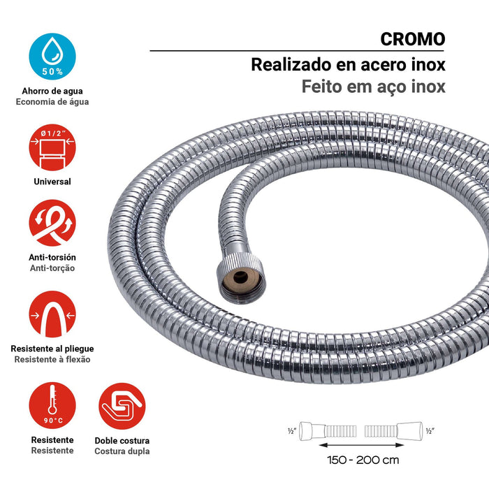 GEDY GYFX1010410 INOX 04 Flexo de ducha extensible 150-200 cm doble grapadura cromo