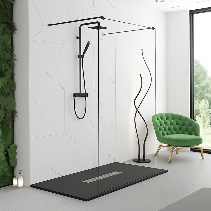 BATHME SANDRA CENTRO Mampara Ducha Fijo Negro Mate Transparente