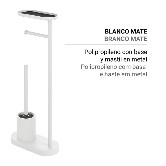 GEDY 30320200000 ELIOS Columna de pie con portarrollos, escobillero y repisa blanco mate