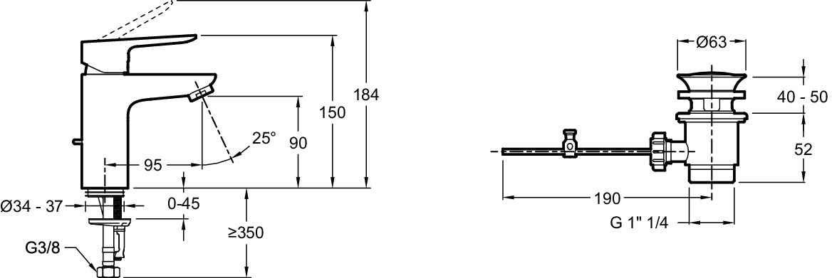 Jacob Delafon E29842-CP OSCAR Grifo monomando de lavabo con desagüe automático