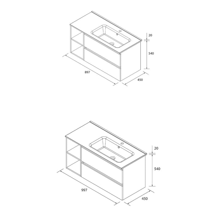 SALGAR BEQUIA Mueble de Baño con Lavabo 2 Cajones 2 Huecos Negro Roble África Izquierda