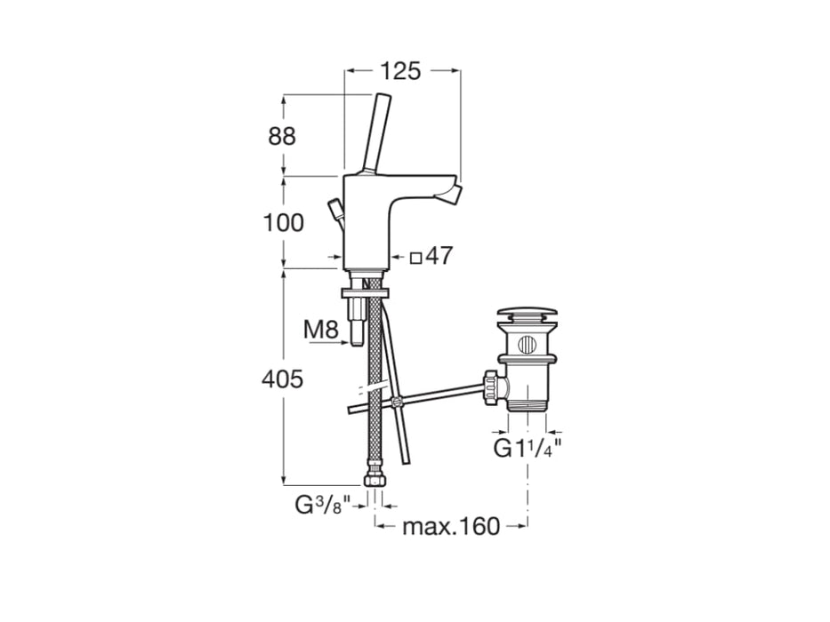 ROCA A5A606DC00 PALS Grifo Monomando Bidé con Desagüe Automático Cromo