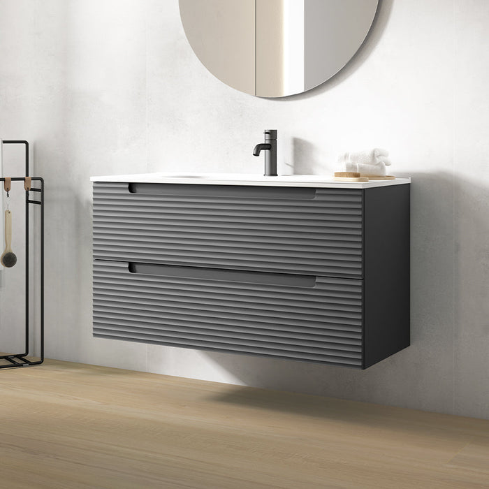 VISOBATH KYOTO Mueble de Baño con Lavabo 2 Cajones Suspendido Color Gris Ceniza