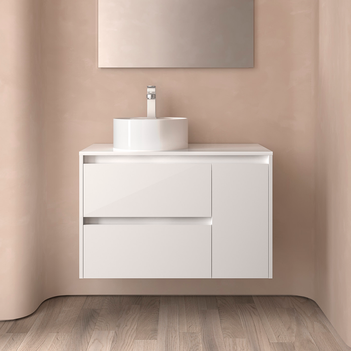 SALGAR NOJA 850 Bathroom Cabinet with Countertop Cover 2 Drawers 1 Right Door Glossy White Color