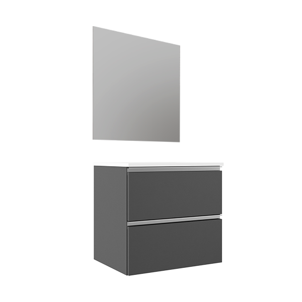 VISOBATH GRANADA Conjunto Completo Mueble de Baño Suspendido 2 Cajones Color Gris Ceniza Tirador Aluminio
