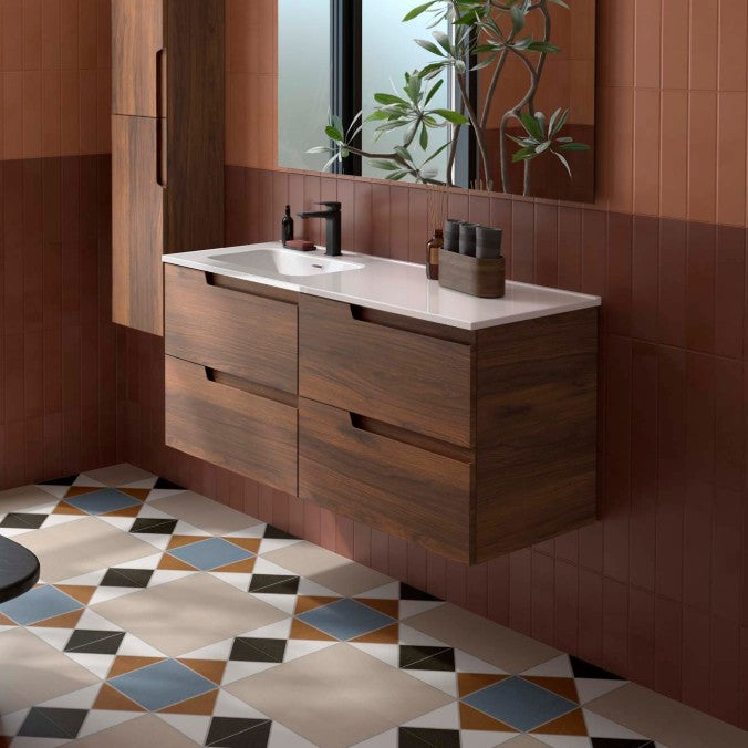 SALGAR 118664 VIMA Mueble+Lavabo 120 4C Nogal Seno Desplazado Izquierda