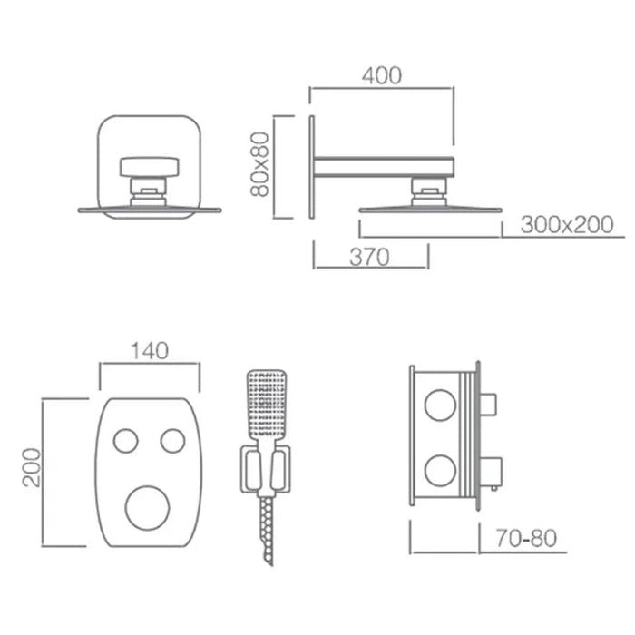 IMEX GPH035/NG HIDRA Thermostatic Built-in Shower Set Matte Black